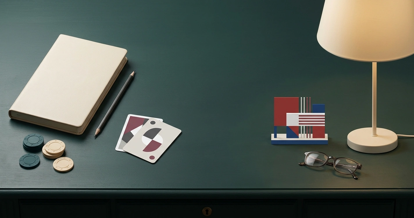 Editorial illustration of an analytical online casino review for UK readers